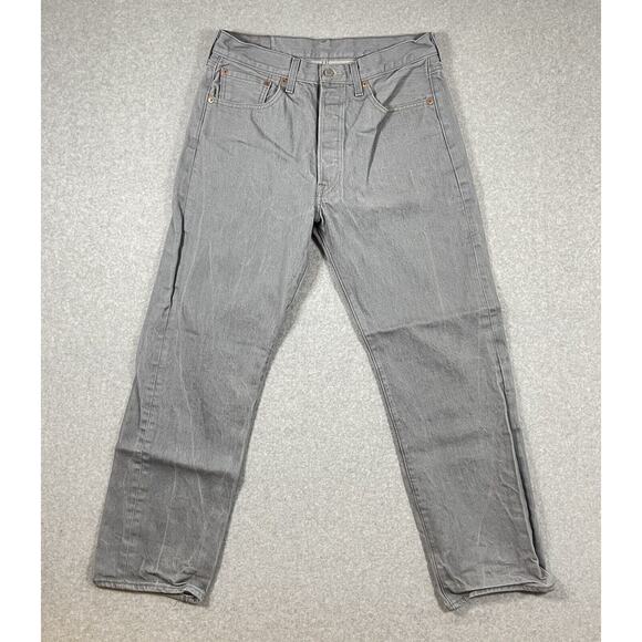 Levis 501 Jeans Mens 34x32 (30x28) Gray Button Fly Straight Stone Wash Rugged - Picture 1 of 15